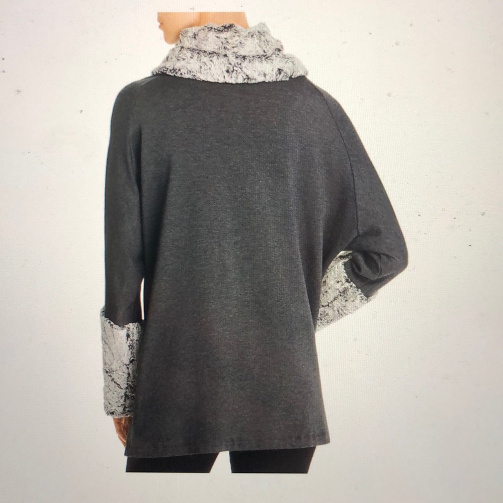 Faux-Fur- Trimmed Cowl-Neck Sweater - Picture 2 of 5